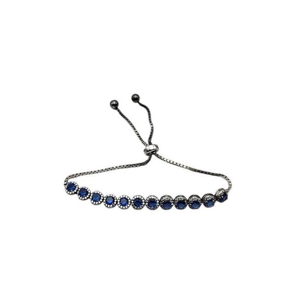 Blue Glass Stone Rhinestone Tennis Bracelet Adjustable - Picture 4 of 7